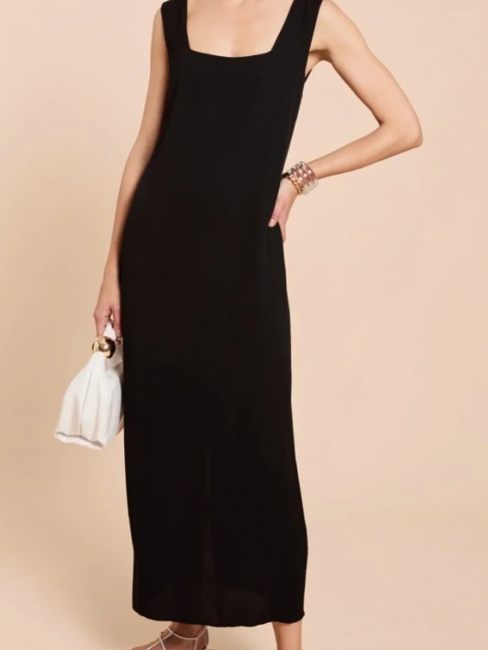 Reformation Black Linen Blend Square Neck Maxi Dress Size 2